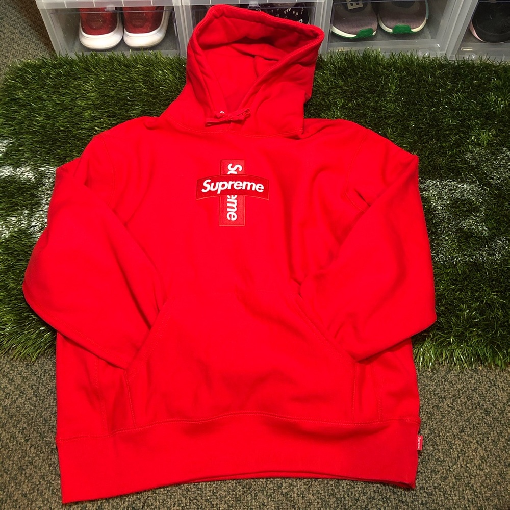 Supreme Cross Box Logo Hooded Sweatshirt Red